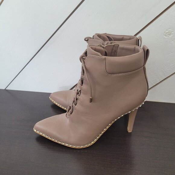 NEW BCBGeneration Taupe Hinna Women's Size 6.5 Lace-Up Stiletto Ankle Bootie 6PT - Picture 2 of 11
